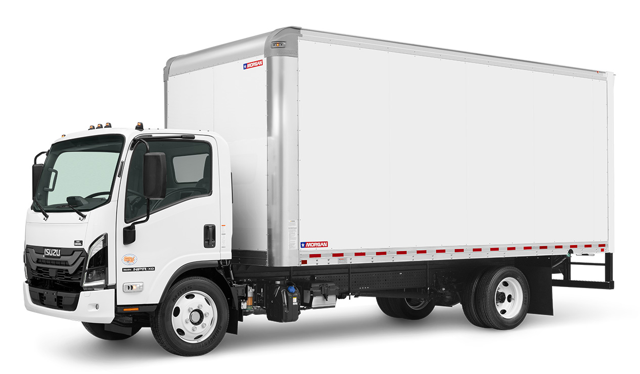 Morgan Truck Body front 3/4 view showing the MorganBond sidewall with rivetless seams and clean exterior design.