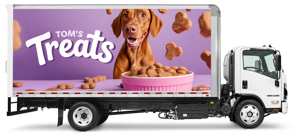 Morgan truck profile showing how graphics wrap smoothly over the rivetless seams of the MorganBond construction.