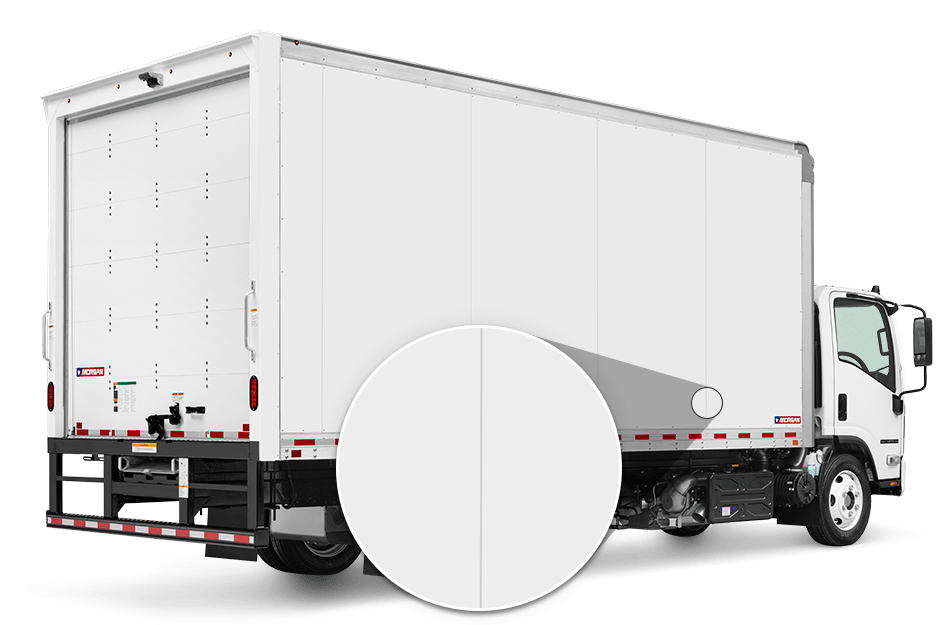 Morgan Truck Body rear 3/4 view showing the MorganBond close-up of the smooth, rivetless seams and clean exterior design.